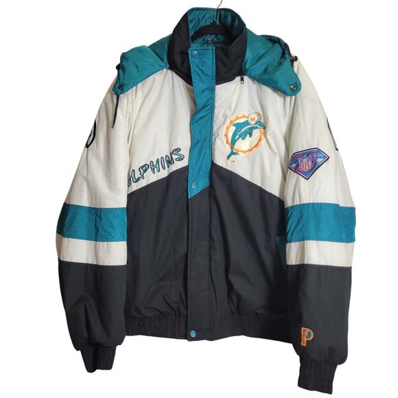 Miami Dolphins Puffer Jacket Vintage PRO PLAYER 75th Anniversary NFL Mens XXL - Picture 1 of 16